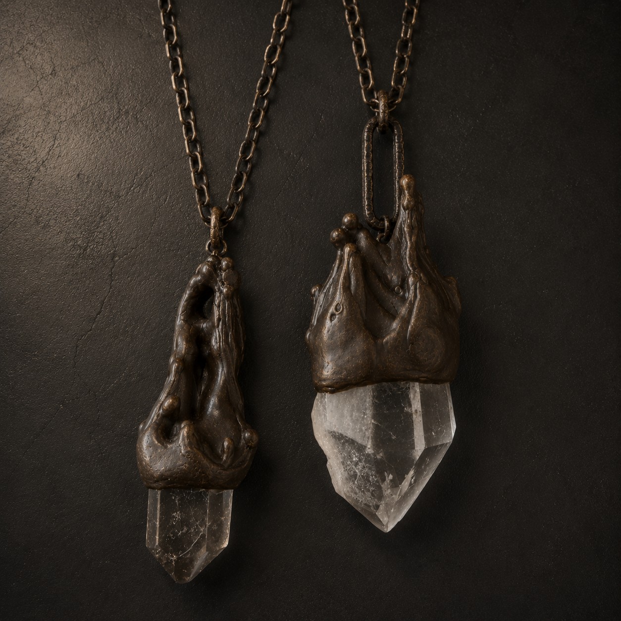DropShine Drips, two pendant necklaces with quartz crystals