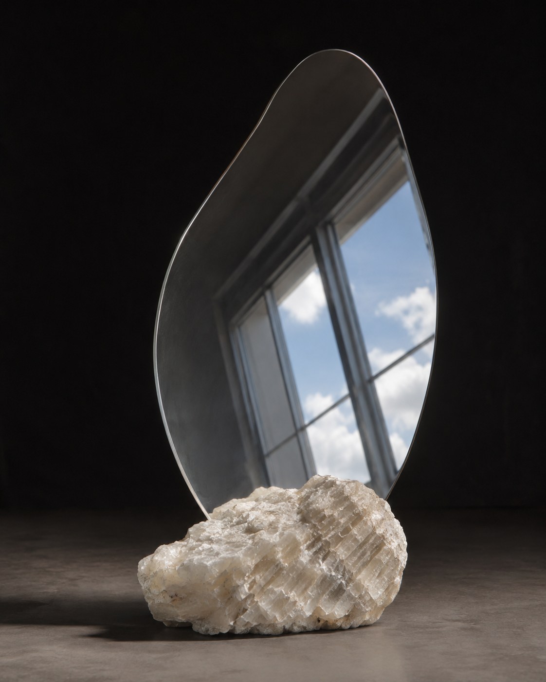 Mirage, a tall floor mirror on calcite